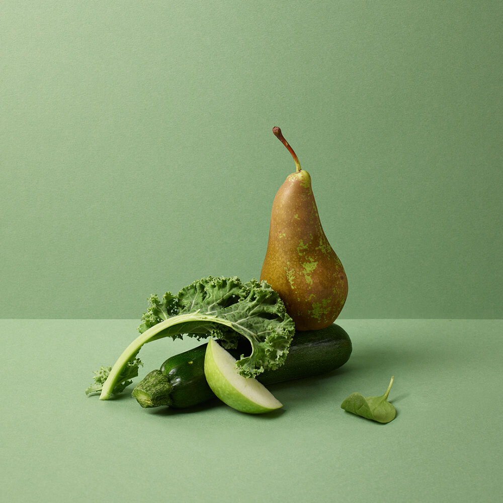 fruits and vegetables on a green screen